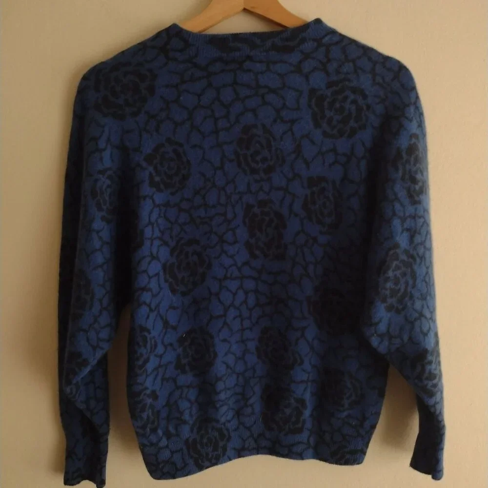 Vtg 90s Y2K Lambswool & Angora Sweater S M Daniel Caron Floral Pattern Pullover - Picture 5 of 7